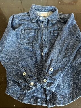 Hanna Andersson Blue Herringbone Collared Shirt Jacket